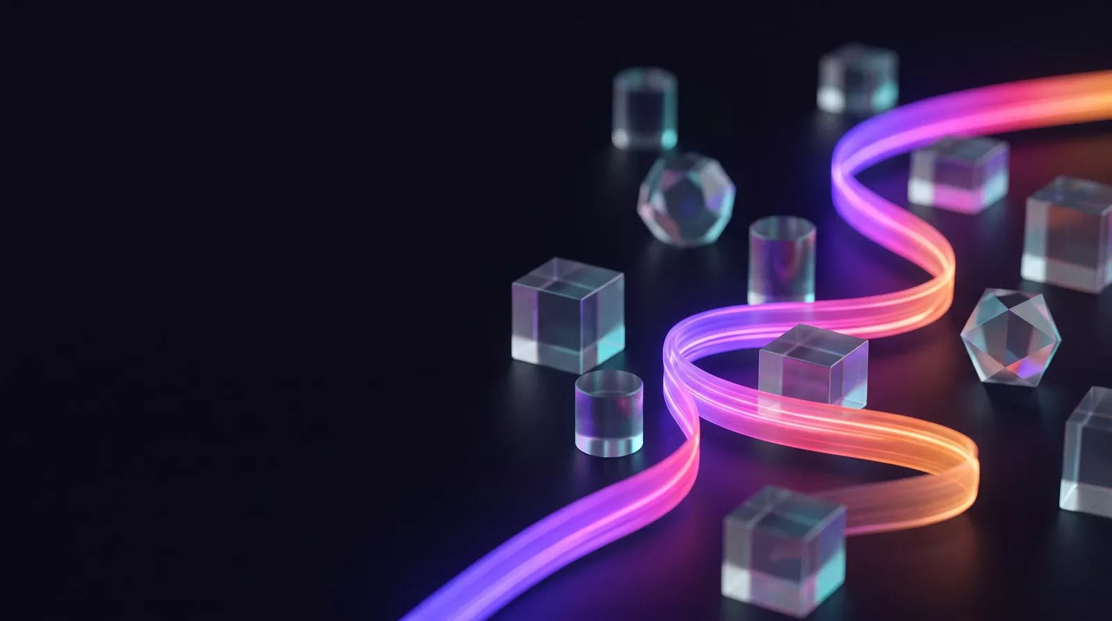Chemin lumineux contournant les obstacles d’une structure de verre