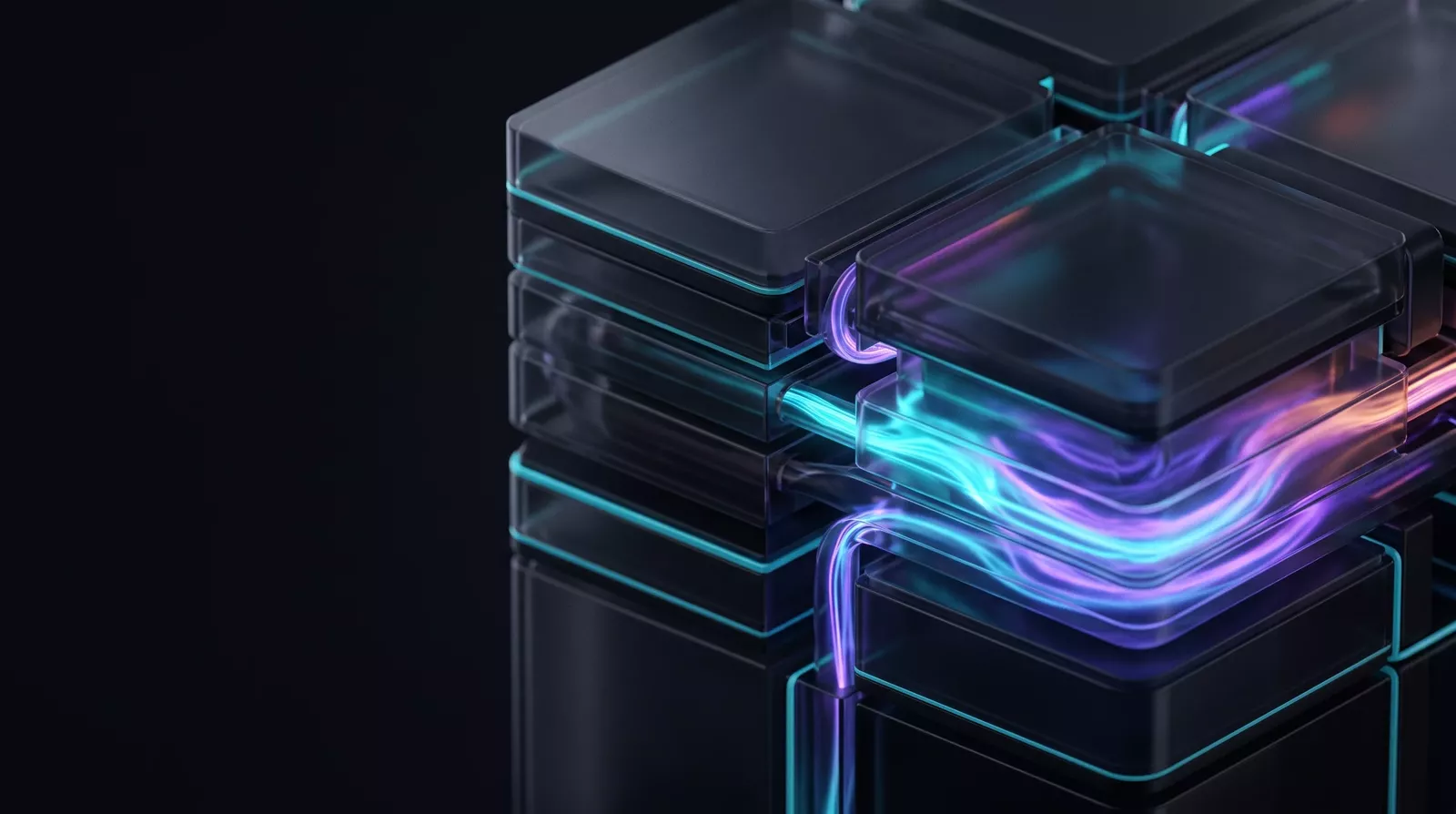 Structure modulaire en couches, connectée par des flux lumineux