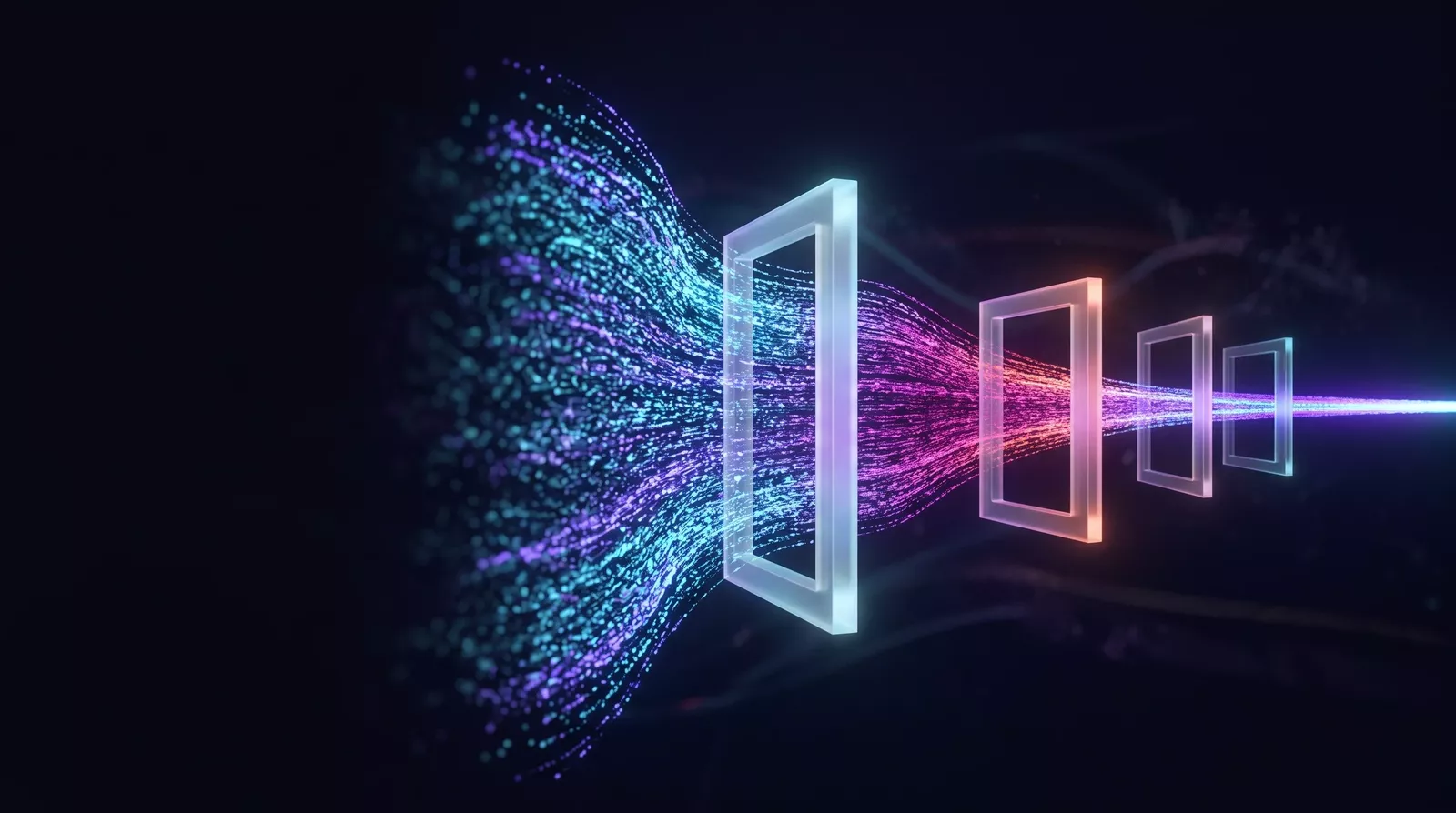 Flux de particules canalisé par une série de filtres translucides