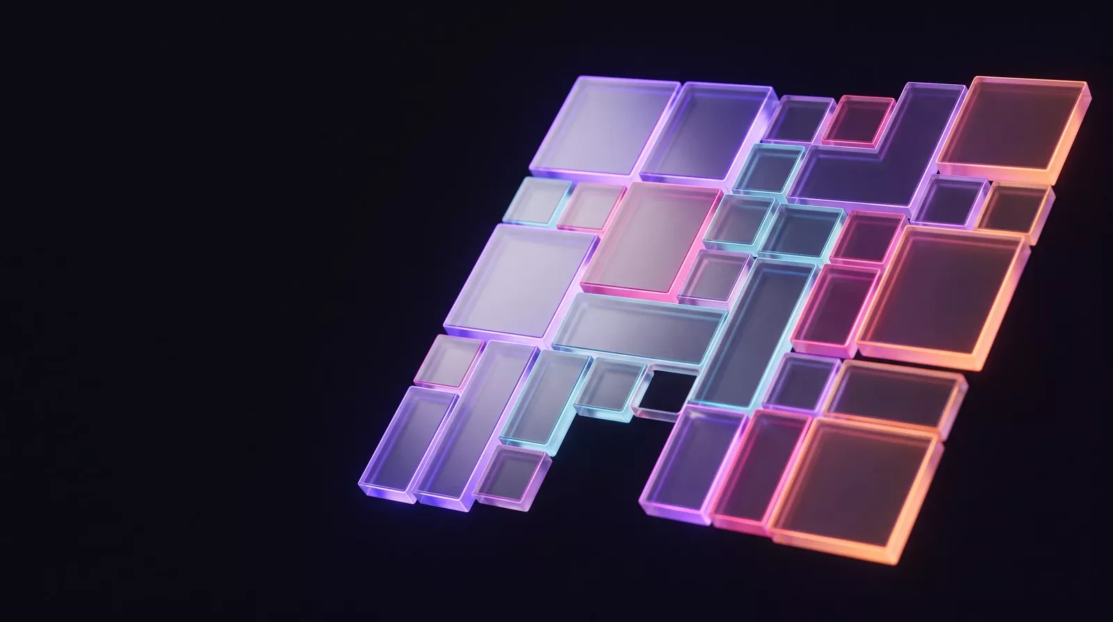 Grille modulaire de composants de verre s’assemblant en une structure cohérente