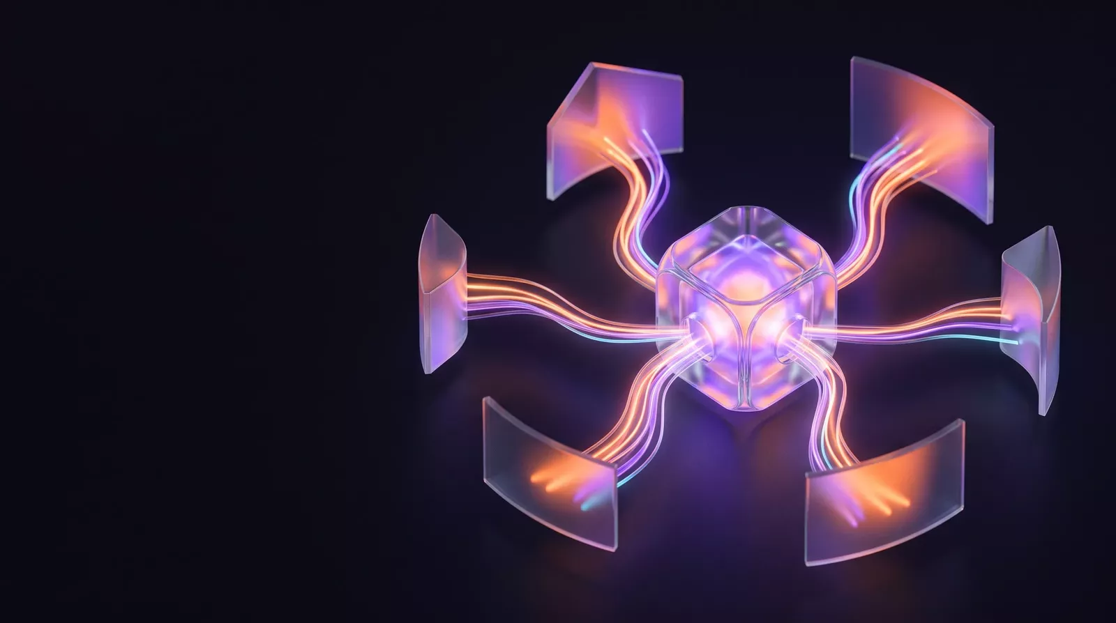 Bloc central de verre alimentant plusieurs surfaces distinctes par des flux lumineux