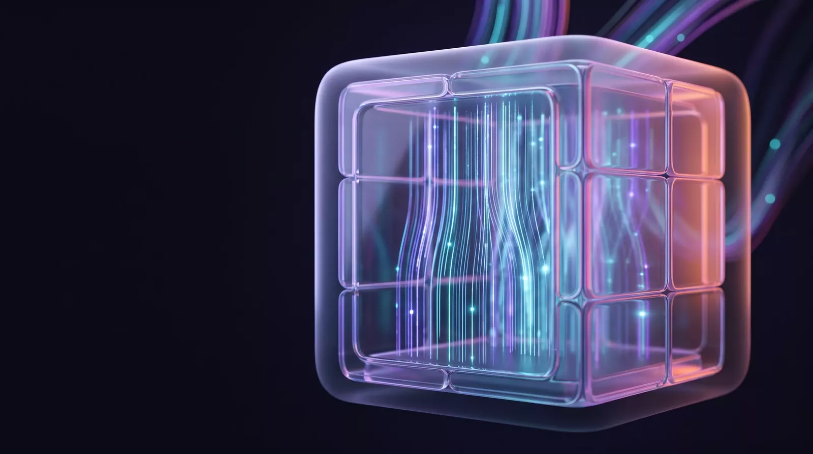 Coffre de verre translucide contenant des flux de données ordonnés